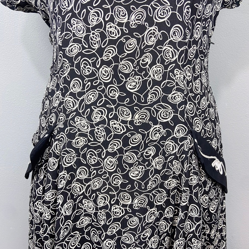 Vintage 80s 90s Laundry Shelli Segal Dress Sz 14 Black Floral Retro Swing Pinup - Picture 14 of 15